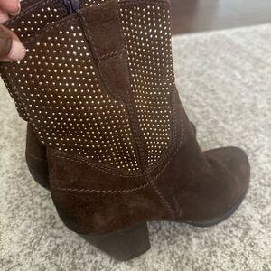 Vaneli Brown Suede Studded Ankle Boots 7